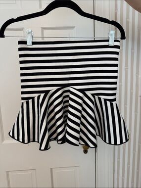 Zara Black and White Striped Peplum Mini Skirt